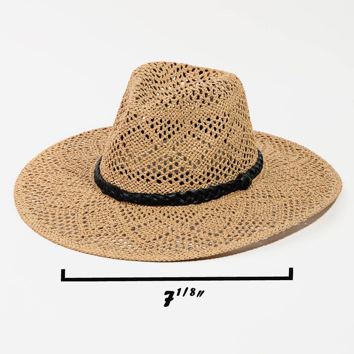 Loose weave braid band sun hat from Collections by Fame Accessories, showing a wide brim and stylish braided detail.