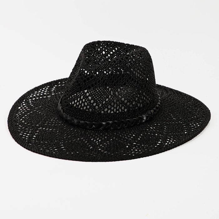 Loose weave braid band sun hat by Collections by Fame Accessories with wide brim and braided detail, perfect for summer wear.