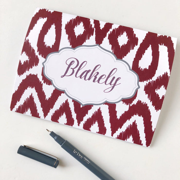Maroon Ikat Folded Note - Barque Gifts
