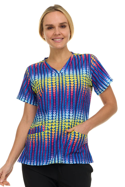 Medichic Kendall Love Collage Printed V-Neck Scrub Top