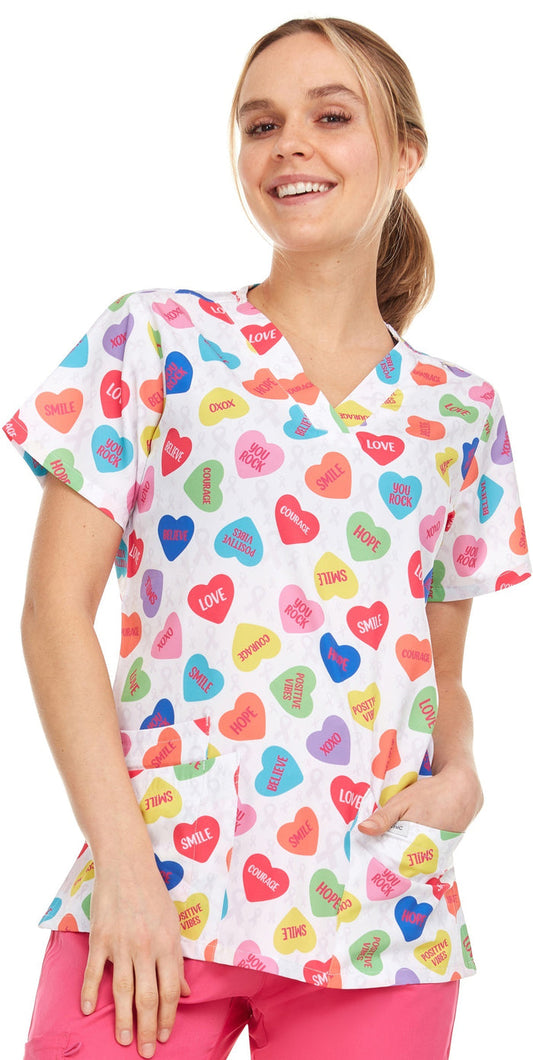Medichic Naomi Inspo Hearts Printed V-Neck Scrub Top