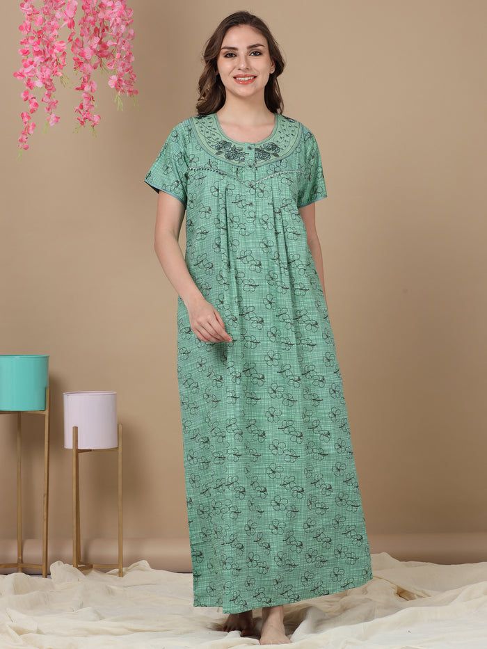Green Poly Viscose Women in Nighties