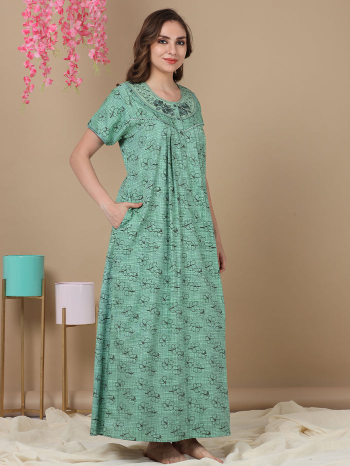 Green Poly Viscose Women in Nighties
