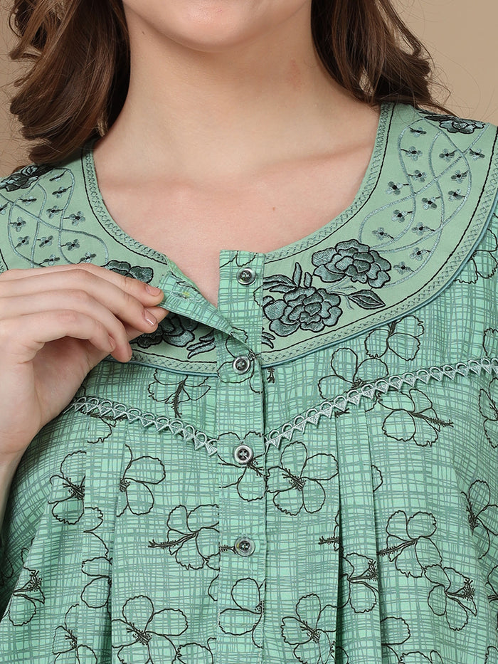 Green Poly Viscose Women in Nighties