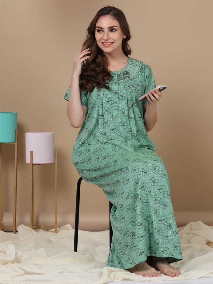 Green Poly Viscose Women in Nighties