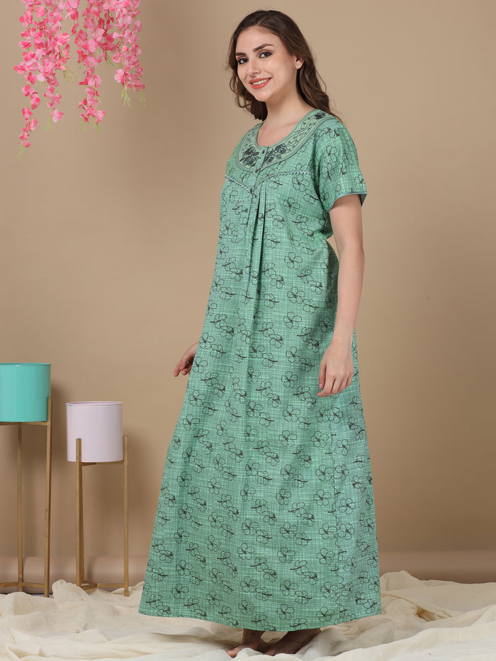 Green Poly Viscose Women in Nighties