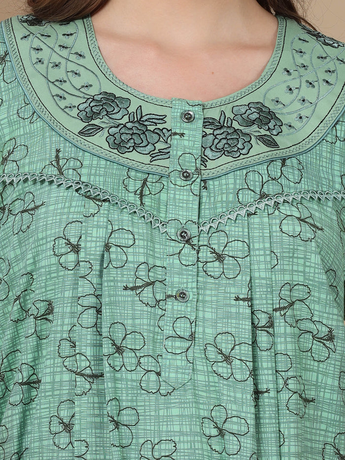 Green Poly Viscose Women in Nighties