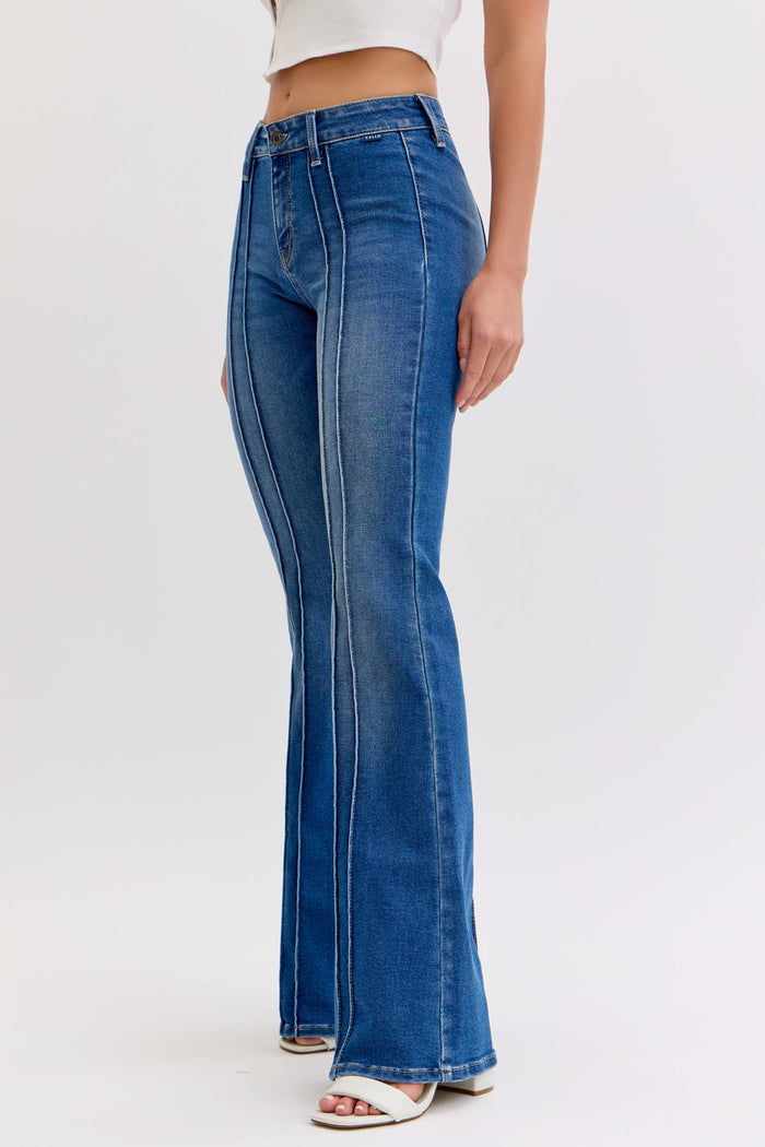 Mid Rise Flare with Pintuck Seam