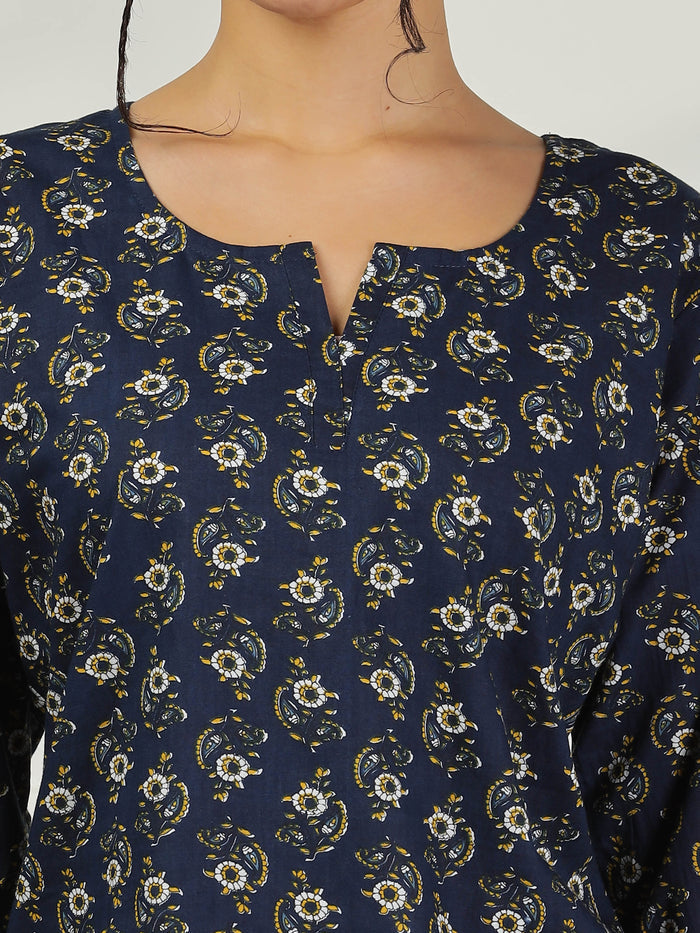 Midnight Blue Cozy Cotton Pajama Set for Women