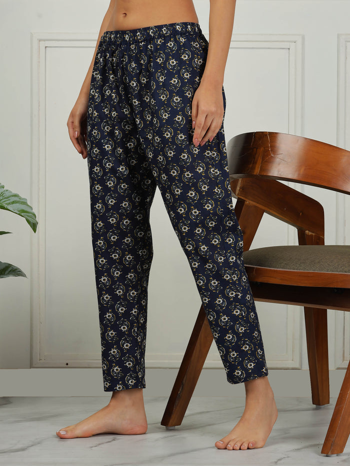 Midnight Blue Cozy Cotton Pajama Set for Women