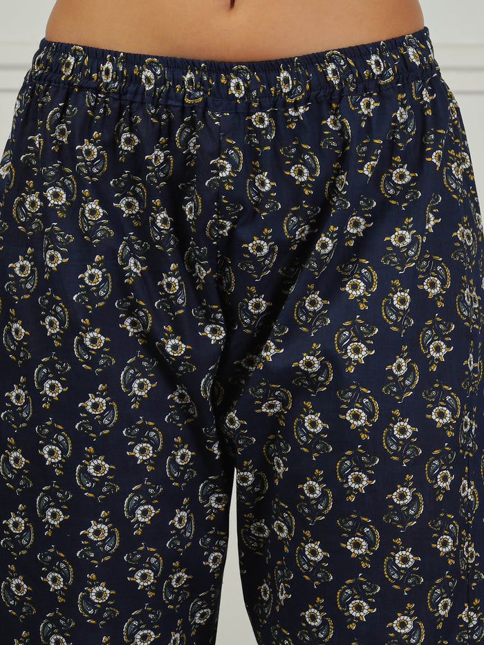 Midnight Blue Cozy Cotton Pajama Set for Women