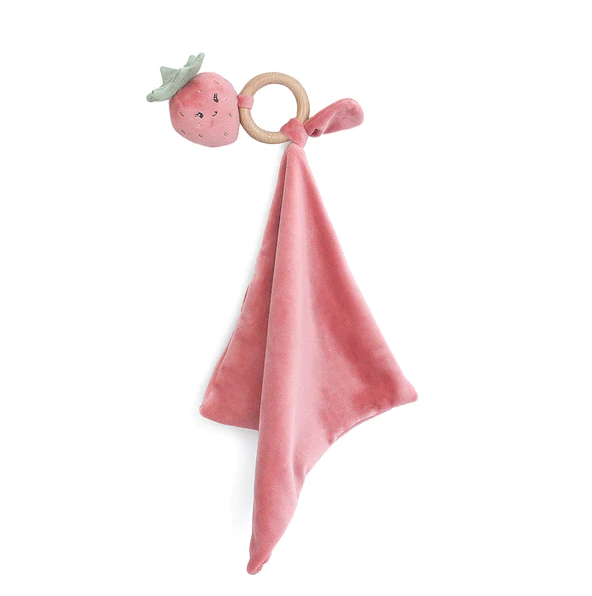 Mon Ami Pink Berry Wood Teether/Blankie Baby in at Wrapsody