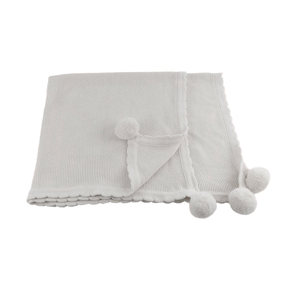 Mon Ami Pom Pom Baby Blanket - Multiple Colors Blankets & Throws in Soft Gray at Wrapsody