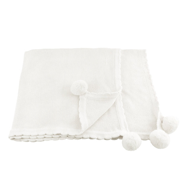 Mon Ami Pom Pom Baby Blanket - Multiple Colors Blankets & Throws in White at Wrapsody