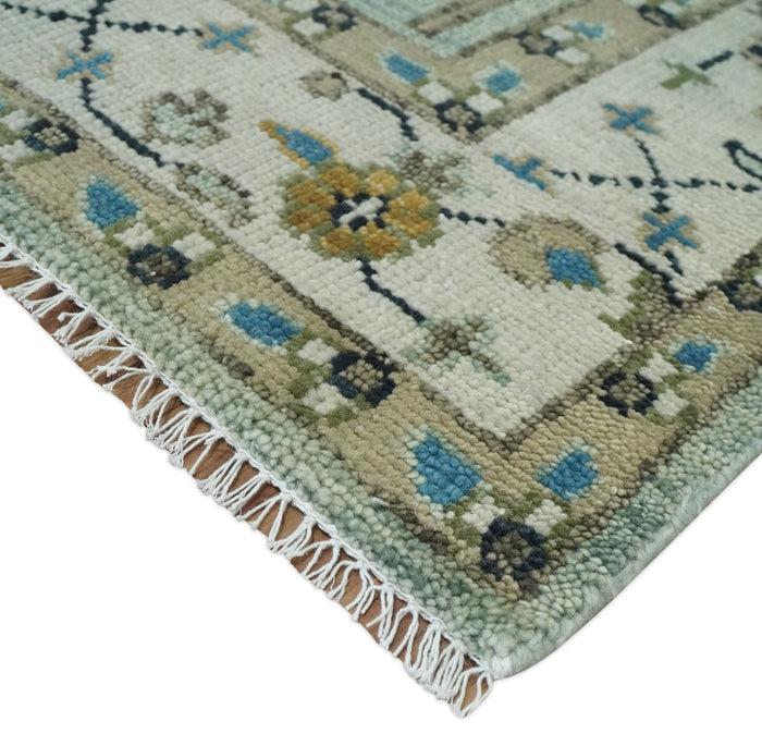 Moss Green and Ivory Tree of life Hand Knotted Wool Rug