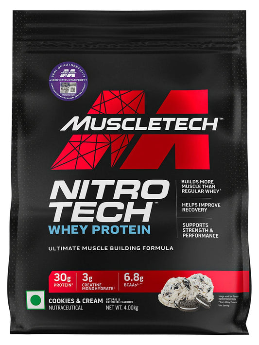 MuscleTech Nitro Tech Whey Protein Cookies & Cream Powder (4 kg)