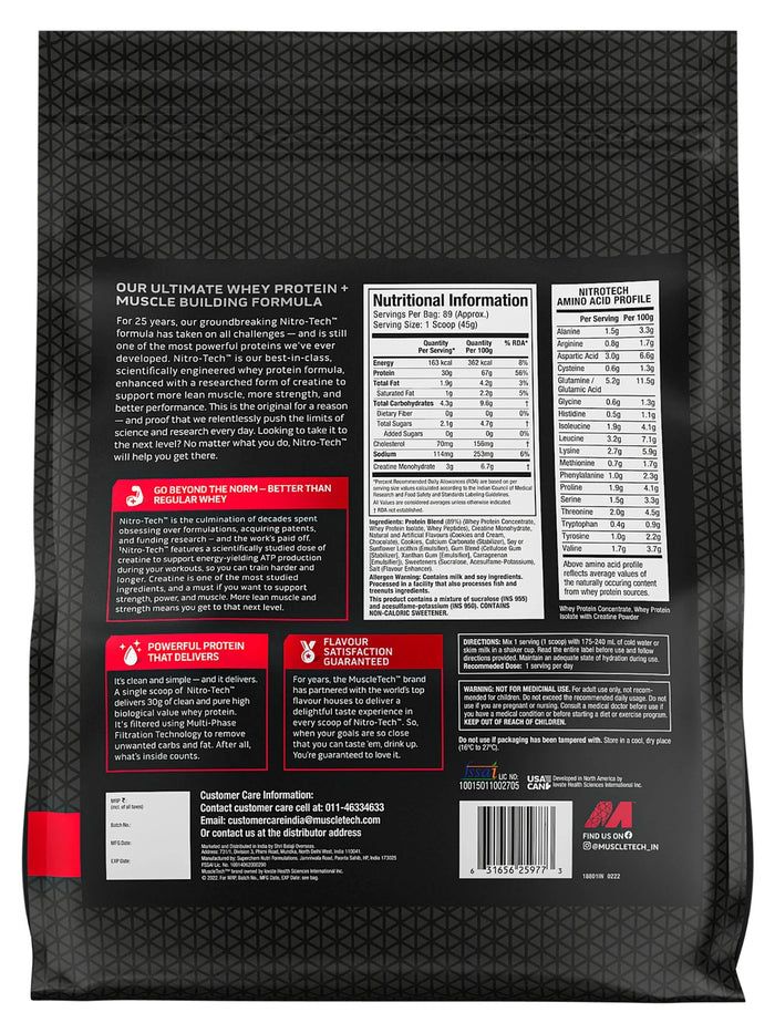 MuscleTech Nitro Tech Whey Protein Cookies & Cream Powder (4 kg)