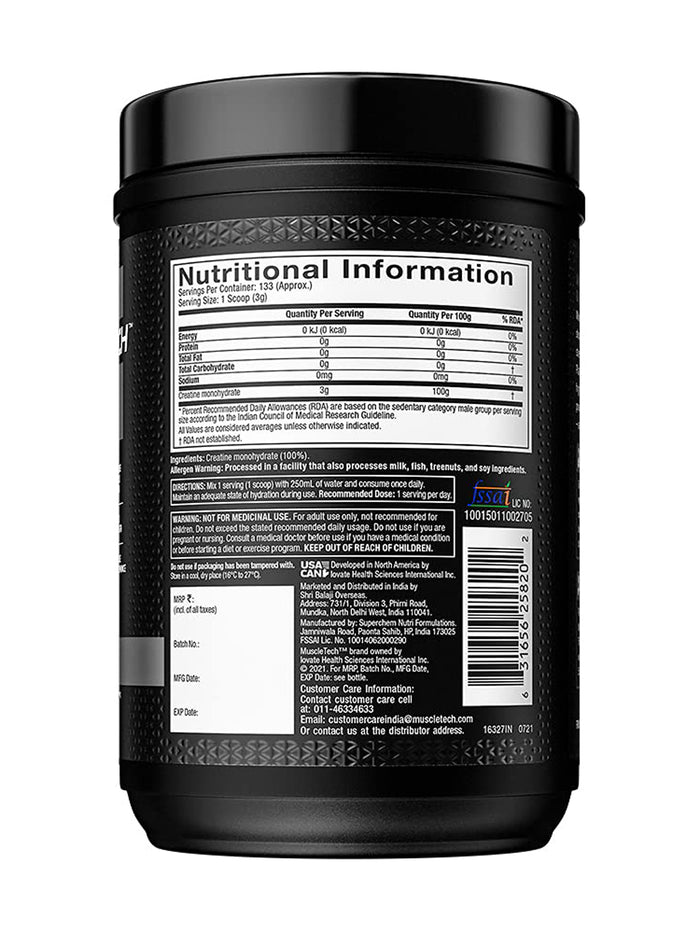 MuscleTech Platinum 100% Creatine Monohydrate Unflavoured Powder (400 g)