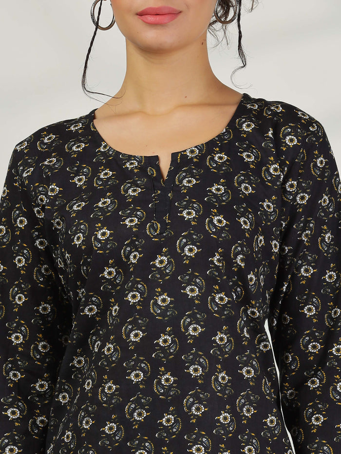 Soft Chic Nature Black Cotton Pajama Set for Women