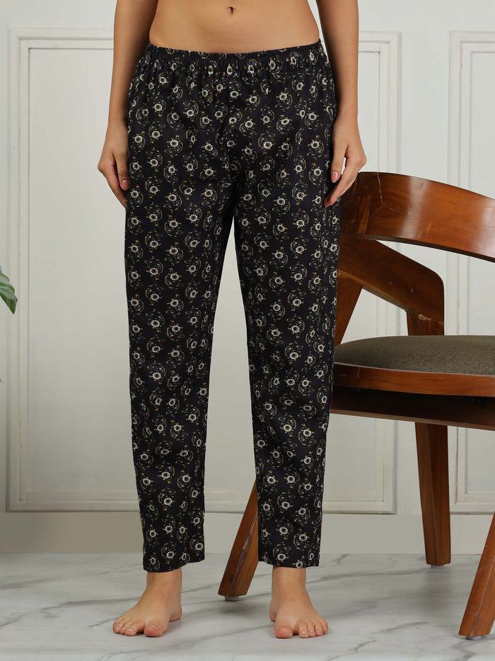 Soft Chic Nature Black Cotton Pajama Set for Women