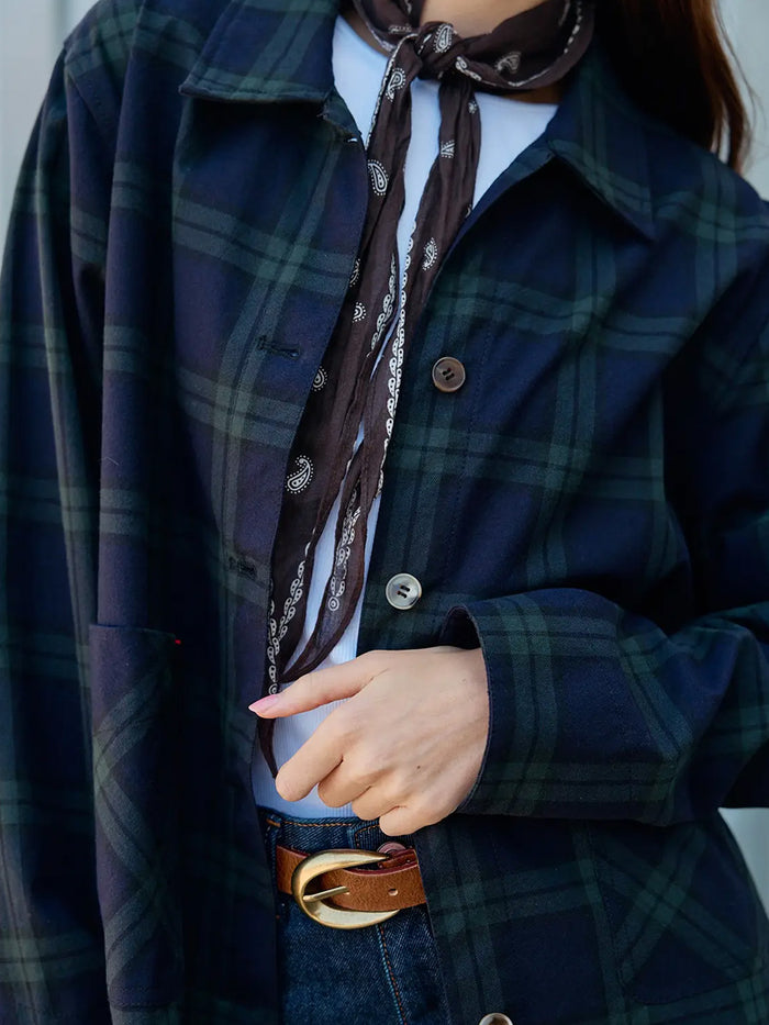 NAVY PLAID BUTTON FRONT POCKET JACKET - NAVY GREEN PLAID JACKETS OAK CLOTHING CO.