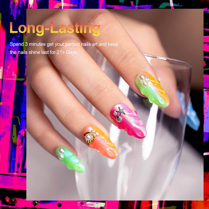 Neon Rainbow Series 2-in-1 Thread pearl gel nail polish 6 Colors Set 7.5ml