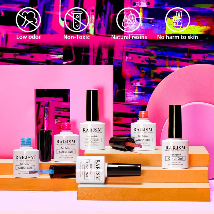 Neon Rainbow Series 2-in-1 Thread pearl gel nail polish 6 Colors Set 7.5ml