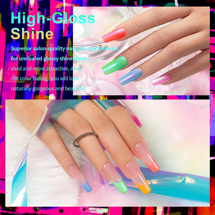 Neon Rainbow Series 2-in-1 Thread pearl gel nail polish 6 Colors Set 7.5ml