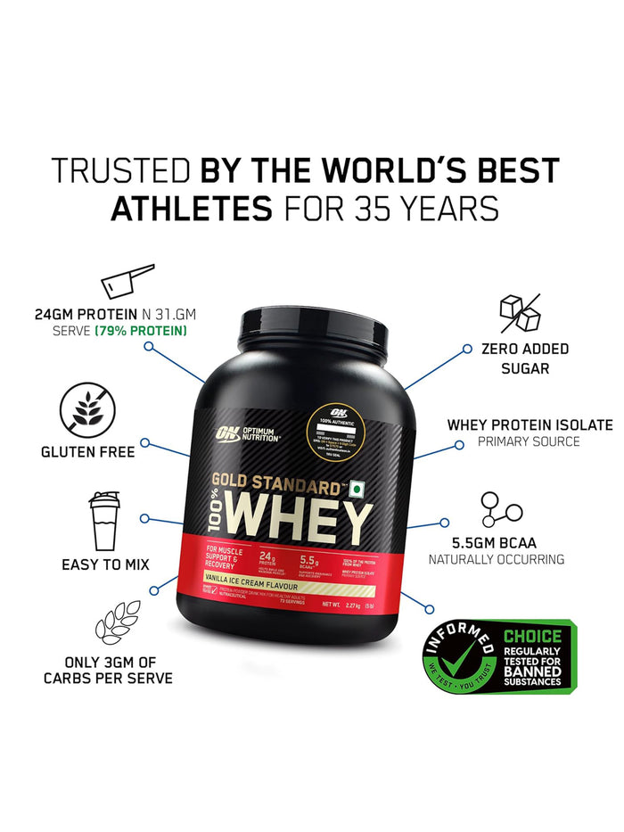 ON Gold Standard 100% Whey Protein Vanilla Ice Cream Powder (2.27 kg)