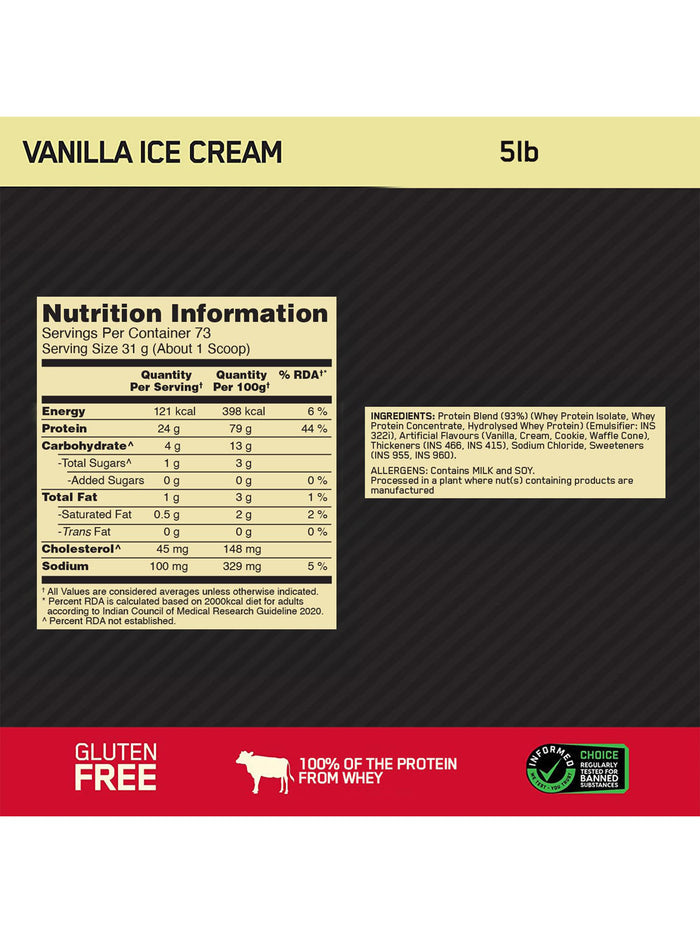 ON Gold Standard 100% Whey Protein Vanilla Ice Cream Powder (2.27 kg)