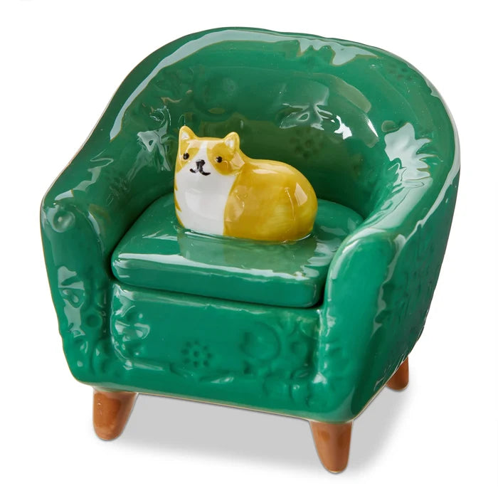 Orange Cat Chair Lidded Trinket Box