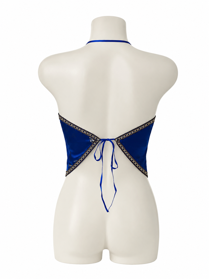 Oriental Satin Halter Top – Royal Blue