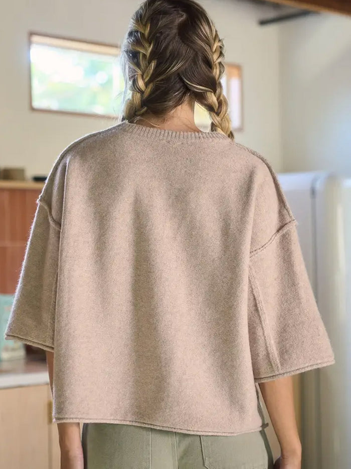 OVERSIZED SHORT SLEEVED SWEATER - OATMEAL SWEATERS OAK CLOTHING CO.
