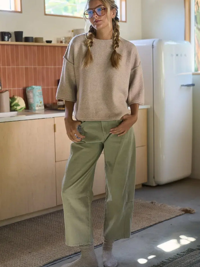 OVERSIZED SHORT SLEEVED SWEATER - OATMEAL SWEATERS OAK CLOTHING CO.