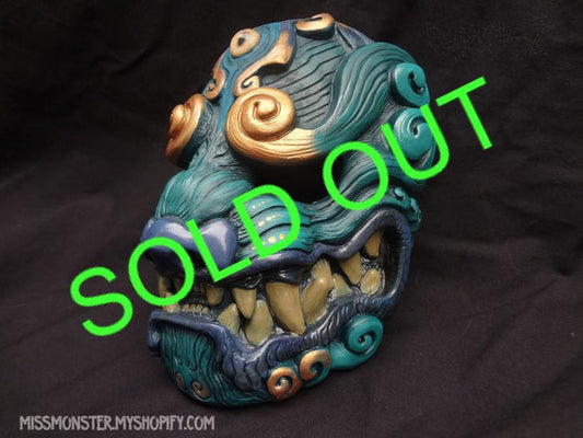 PAINTED GREEN KOMAINU MASK