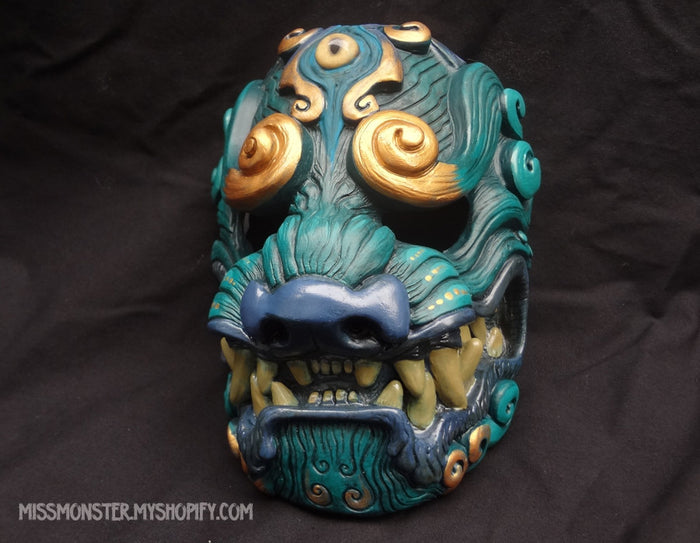 PAINTED GREEN KOMAINU MASK