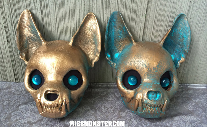 PAINTED , READY TO WEAR CAT MASK- COPPER PATINA