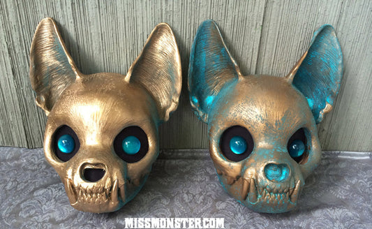 PAINTED , READY TO WEAR CAT MASK- COPPER PATINA