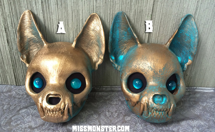 PAINTED , READY TO WEAR CAT MASK- COPPER PATINA