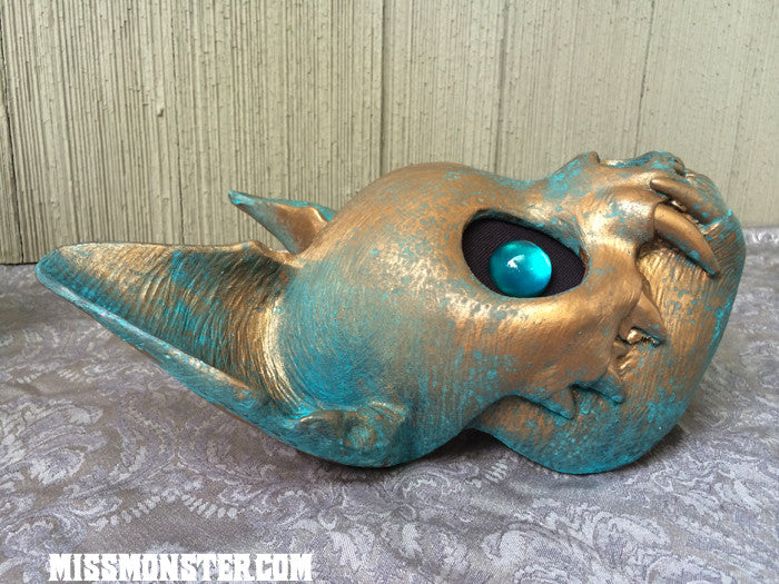 PAINTED , READY TO WEAR CAT MASK- COPPER PATINA