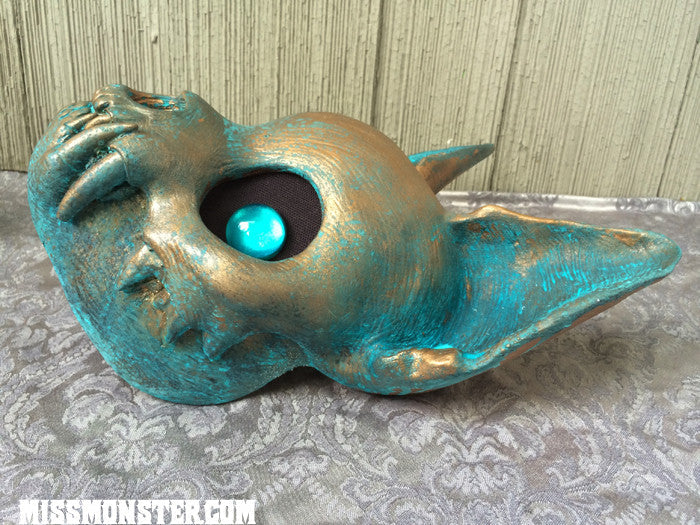 PAINTED , READY TO WEAR CAT MASK- COPPER PATINA