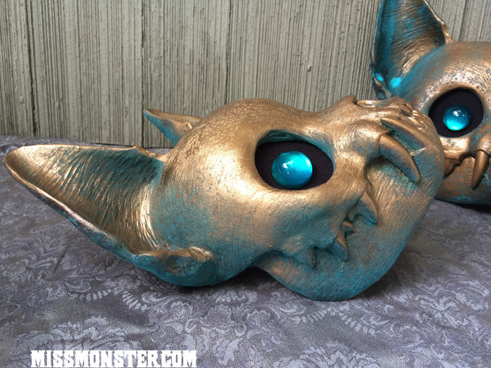 PAINTED , READY TO WEAR CAT MASK- COPPER PATINA