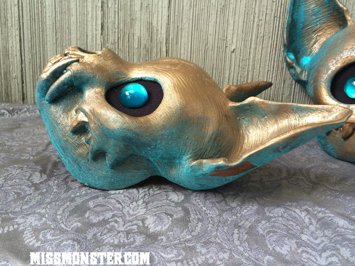 PAINTED , READY TO WEAR CAT MASK- COPPER PATINA