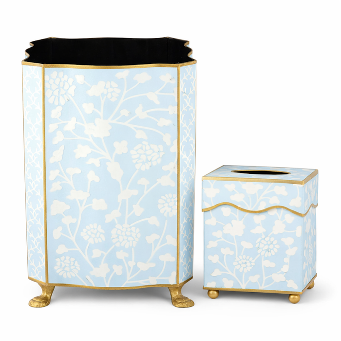 Pale Blue Spring Floral Tissue Holder or Wastepaper Basket by The Enchanted Home
