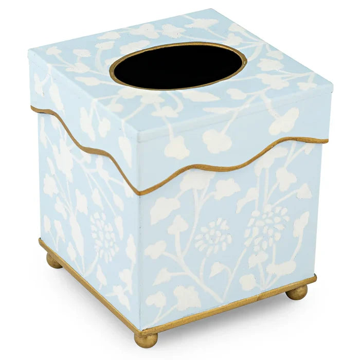 Pale Blue Spring Floral Tissue Holder or Wastepaper Basket by The Enchanted Home