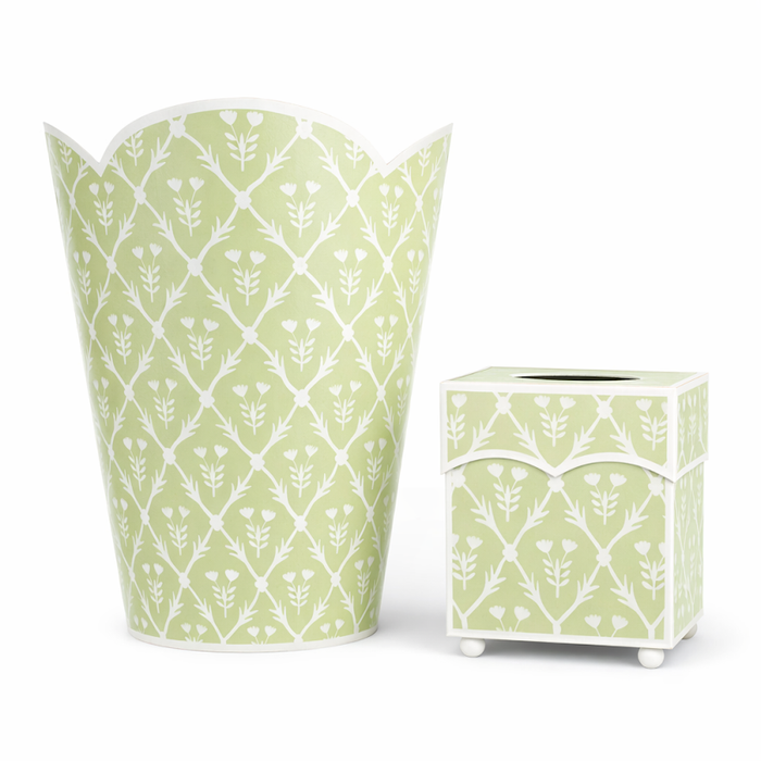 Pale Green and White Tulip Tissue Holder or Wastepaper Basket by The Enchanted Home