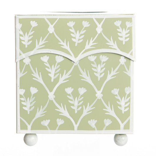 Pale Green and White Tulip Tissue Holder or Wastepaper Basket by The Enchanted Home