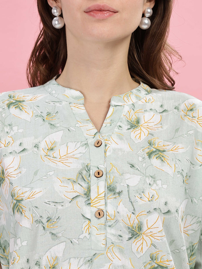 Pastel Green Cotton Pajama Set for Women