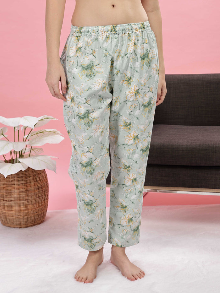 Pastel Green Cotton Pajama Set for Women