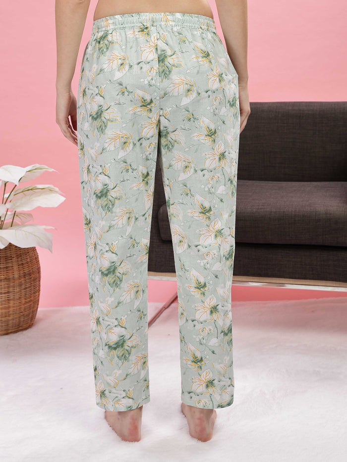 Pastel Green Cotton Pajama Set for Women
